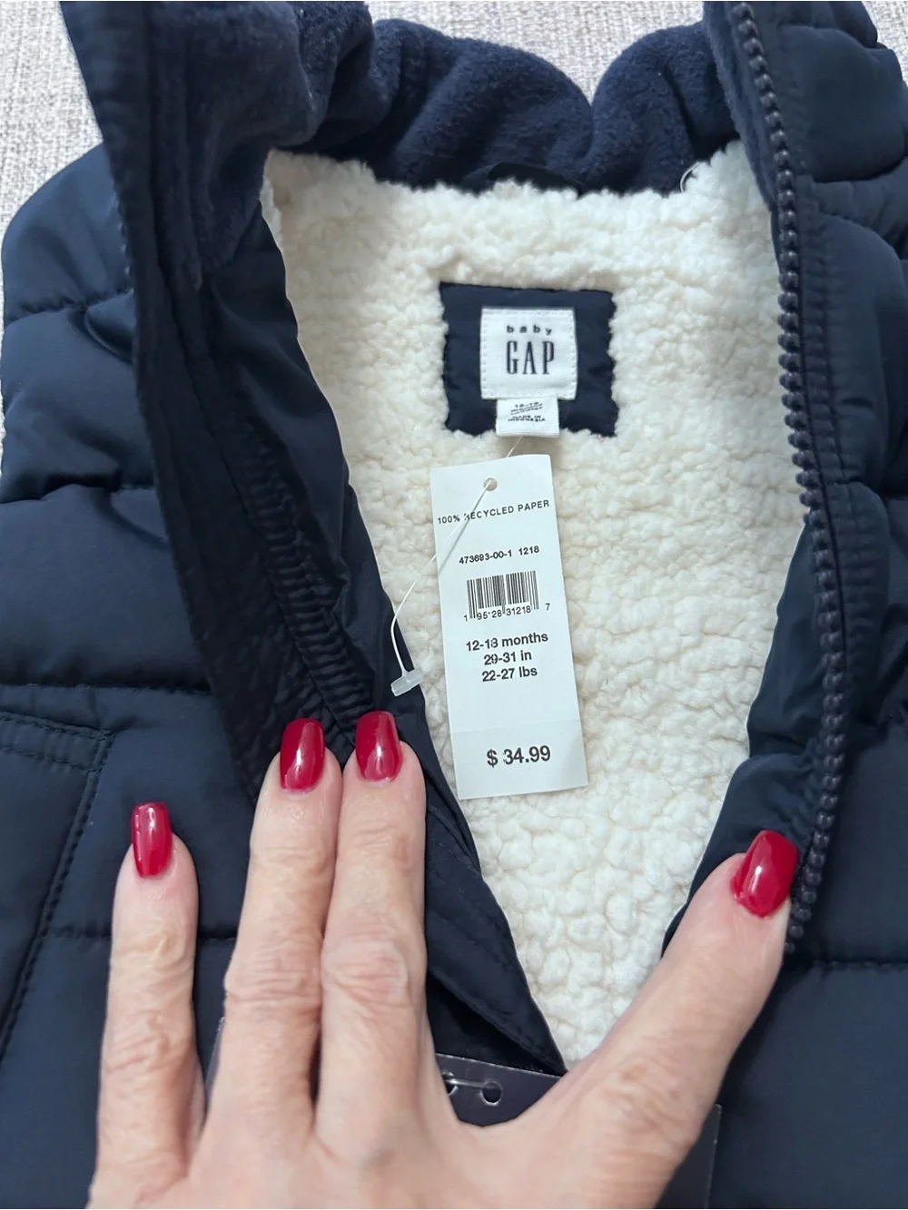 GAP Kids Navy Quilted Puffer Vest. NWT. SIZE 12-18M